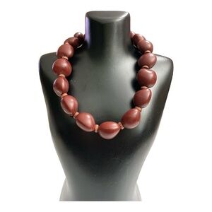 VTG Maroon Heart Acrylic Beaded Short Necklace Statement Bold Runway handmade